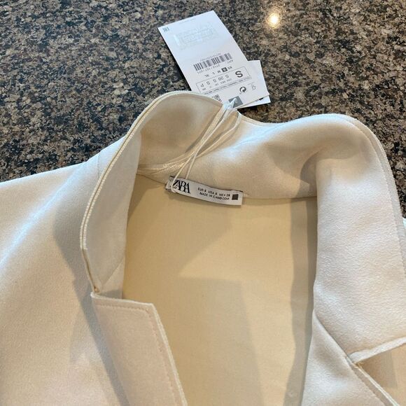 Zara Cream/Tan Vegan Leather Suede Car Coat BNWT Size S - Picture 5 of 11